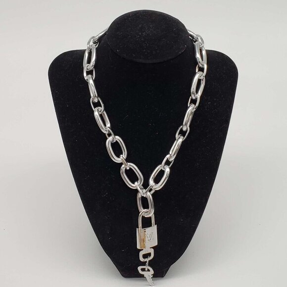 Louis Vuitton Jewelry - Silver-Plated Necklace with Authentic Louis Vuitton Padlock